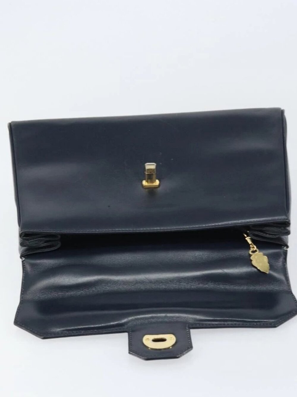 GUCCI Hand Bag Leather Navy Gold Auth - Picture 8 of 8